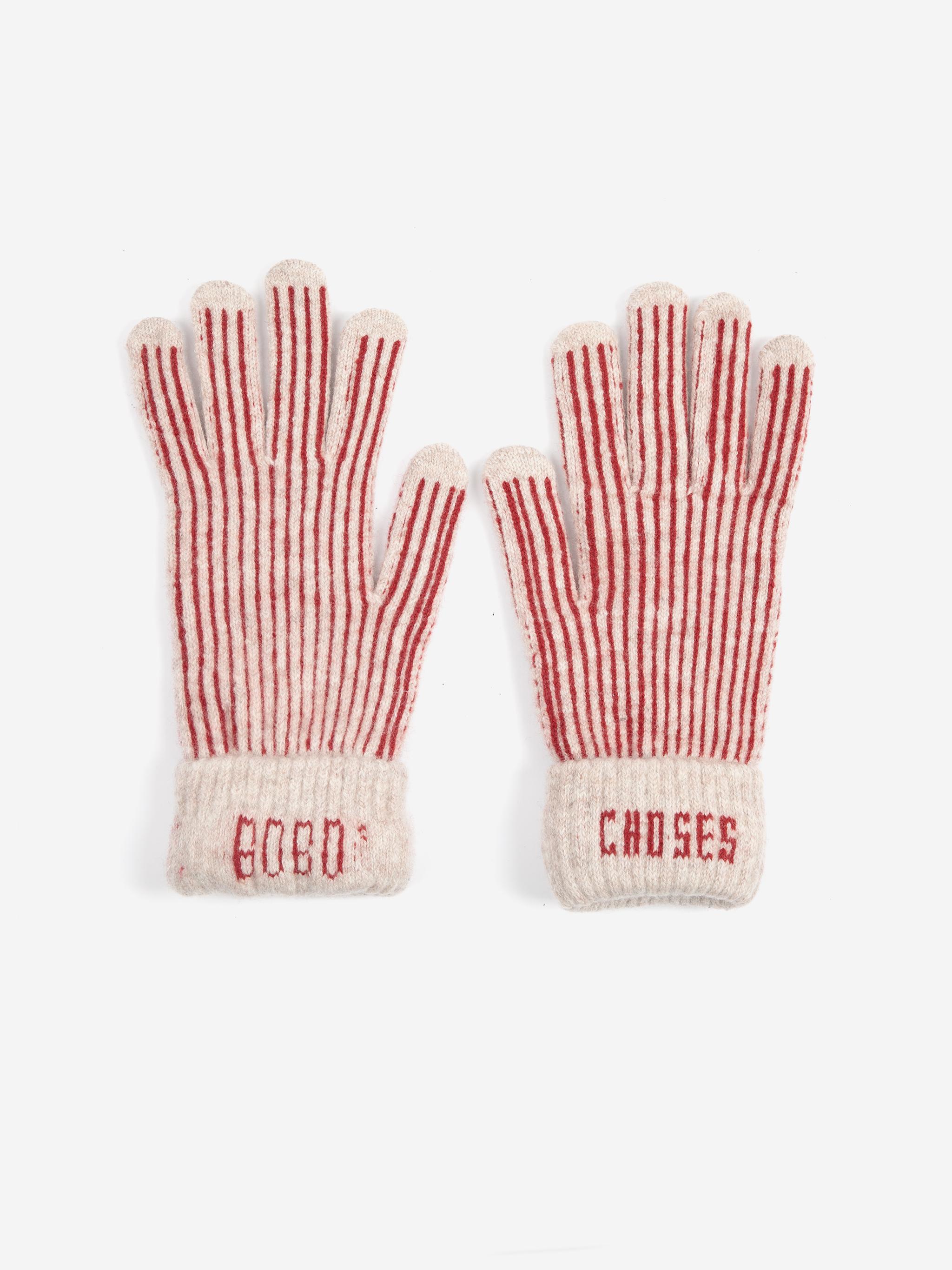 Bobo Bobo Choses Merino Wool Stripes Knitted Gloves Unisex Handschuhe Merino braun
